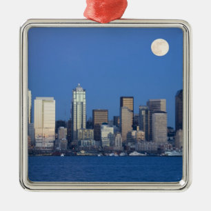 WA, Seattle, Seattle stadsbild och Elliott Bay 2 Julgransprydnad Metall
