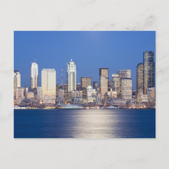 WA, Seattle, Seattle stadsbild och Elliott Bay, 2 Vykort (Framsida)