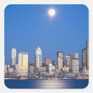 WA, Seattle, Seattle stadsbild och Elliott Bay 3 Fyrkantigt Klistermärke