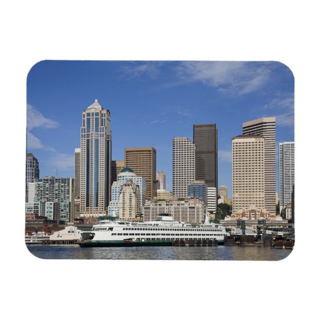 WA, Seattle, Seattleskylin med färjebåt Magnet (Horisontell)