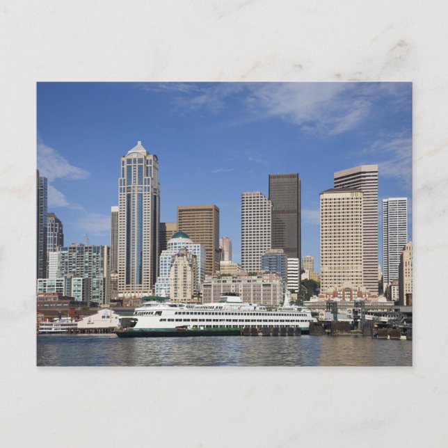 WA, Seattle, Seattleskylin med färjebåt Vykort (Framsida)