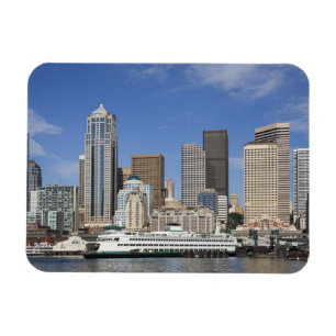 WA, Seattle, Seattleutsikt med färja Magnet