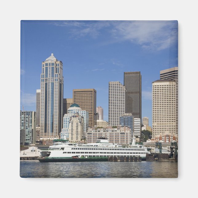 WA, Seattle, Seattleutsikt med färja Magnet (Framsidan)