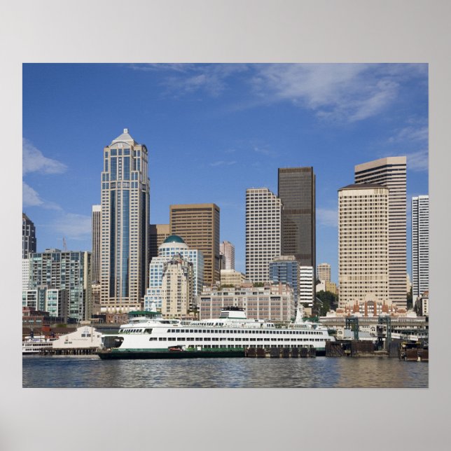 WA, Seattle, Seattleutsikt med färja Poster (Framsidan)
