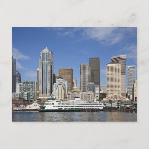 WA, Seattle, Seattleutsikt med färja Vykort