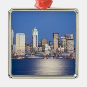 WA, Seattle, Seattleutsikt och Elliott Bay, 2 Julgransprydnad Metall