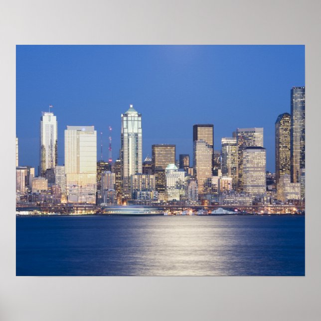 WA, Seattle, Seattleutsikt och Elliott Bay, 2 Poster (Framsidan)