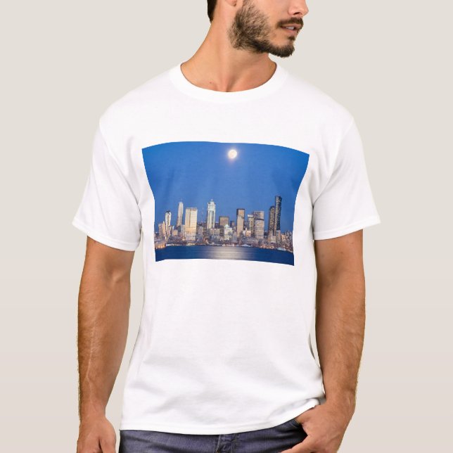 WA, Seattle, Seattleutsikt och Elliott Bay 3 Tee (Framsida)