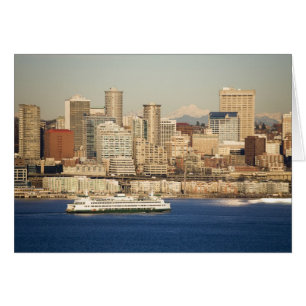 WA, Seattle, Seattleutsikt och Elliott Bay Hälsningskort