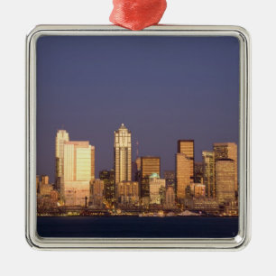 WA, Seattle, Seattleutsikt och Elliott Bay, Julgransprydnad Metall