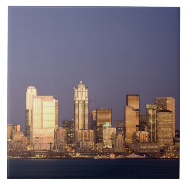 WA, Seattle, Seattleutsikt och Elliott Bay, Kakelplatta (Framsidan)