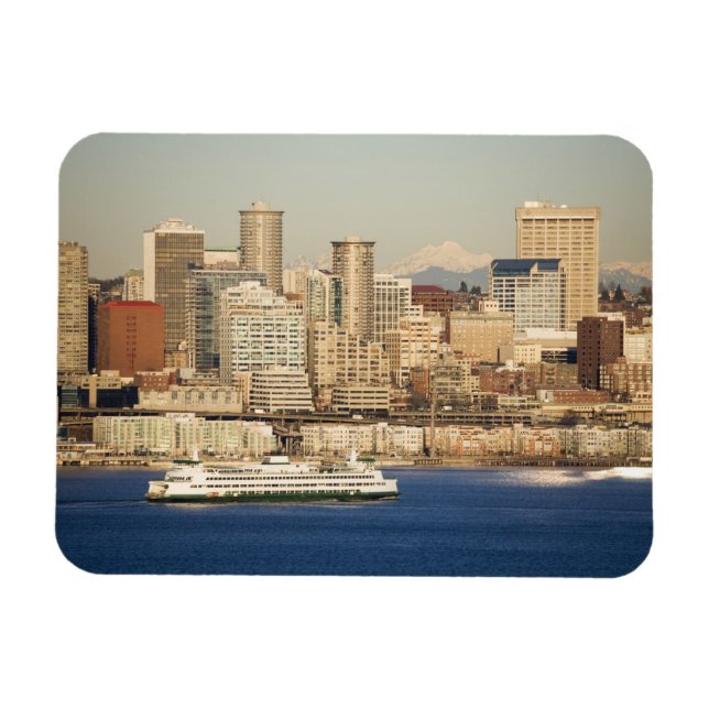 WA, Seattle, Seattleutsikt och Elliott Bay Magnet (Horisontell)