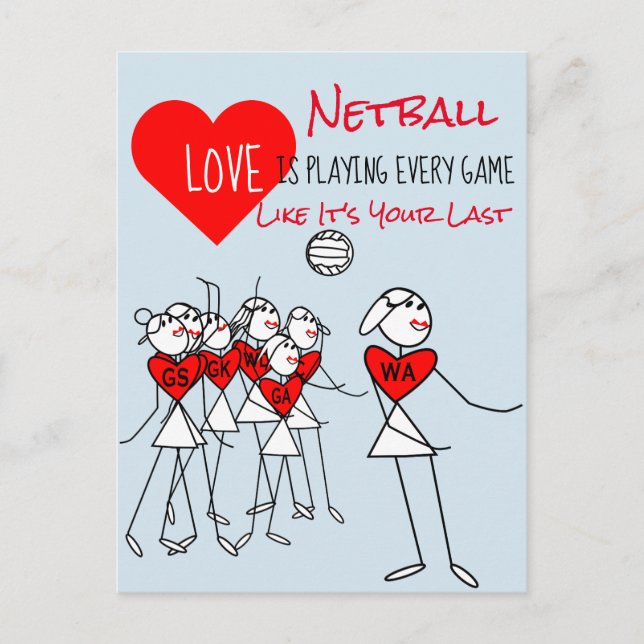 WA-spelarens Clipart och Motivational Netball-cita Vykort (Framsida)
