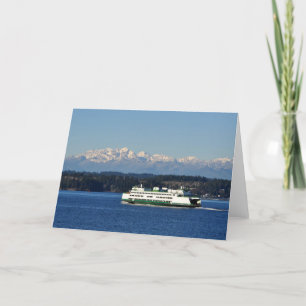 WA ST Ferry and Olympic Mountain - Framable Art Kort