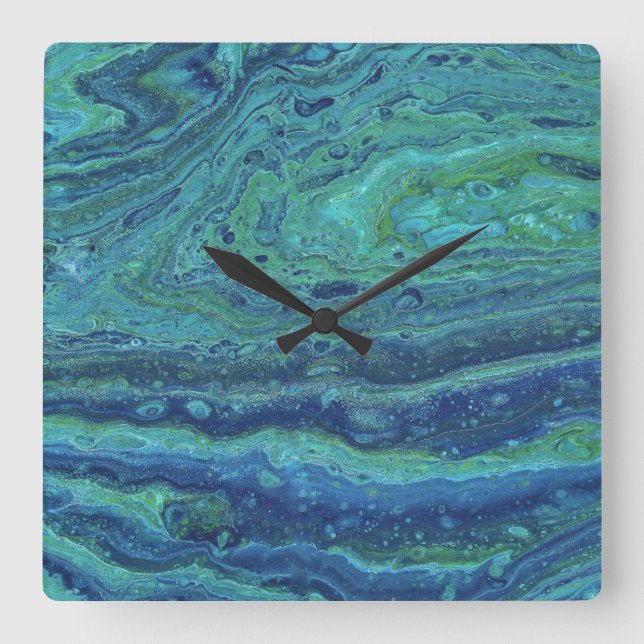 Wabash 3 Cool Blue Green Abstrakt Klocka (Framsida)