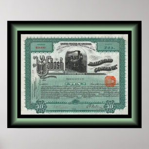 Wabash Railroad Company Lagrar Certificate ~ 1912 Poster
