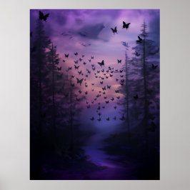 Wabi Sabi Black Butterflies Lila Forest Abstrakt Poster
