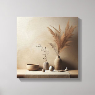 Wabi-Sabi Japandi Ikebana med Ceramic Vas Canvastryck