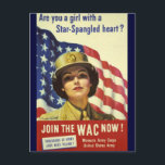 WAC-rekrytering Poster Vykort<br><div class="desc">Vintagen poster för WAC-vintagen WWII. "Är du en stjärnspjuten flicka?" Bild i en kvinna i WAC-uniform</div>