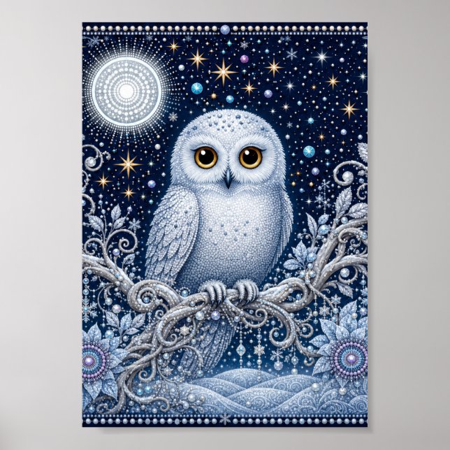 Wächterin der Winternacht – Schneeeule unter Stern Poster (Framsidan)