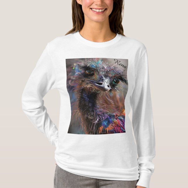 Wackadoodle Ostrich Personalized Back  T Shirt (Framsida)