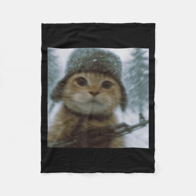Wacky Cat Snow Kitten Soldier Selfie With Gun Meme Fleecefilt (Framsidan)
