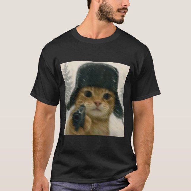 Wacky Cat Wearing Ushanka Hat Russian Meme Cat Hum T Shirt (Framsida)