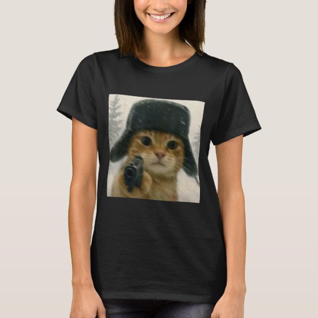Wacky Cat Wearing Ushanka Hat Russian Meme Cat Hum T Shirt (Framsida)