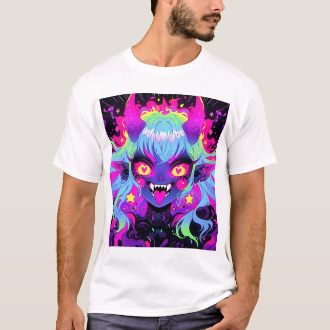 Wacky Demon Elf Anime Girl Tunga ut T Shirt (Framsida)