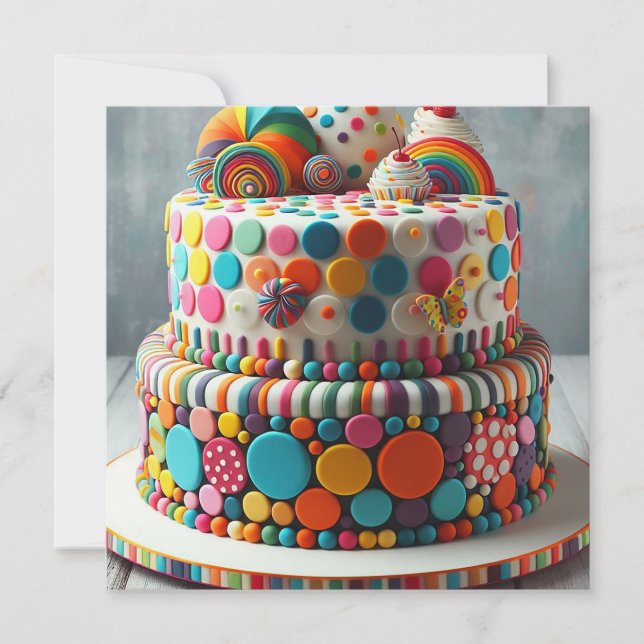 WACKY KONSTIG COLORFUL LINJER & CIRCLES CAKE BIRTH INBJUDNINGAR (Framsida)
