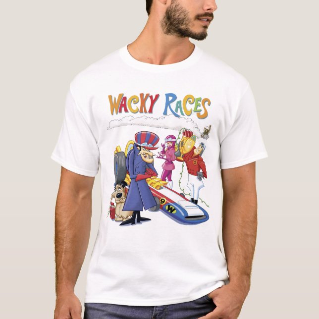 Wacky Races 60s 70s 90s 80s Cartoon Scifi Retro T Shirt (Framsida)