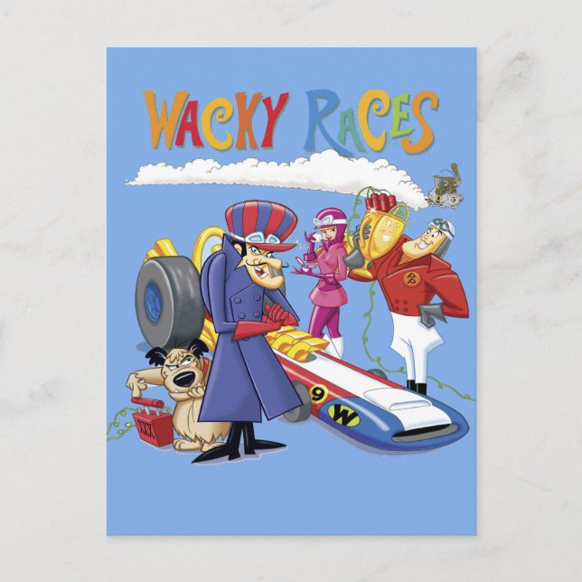 Wacky Races 60s 70s 90s 80s Cartoon Scifi Retro Vykort (Framsida)