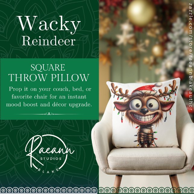 Wacky Reindeer Square Dekorativ kudde (Skapare uppladdad)