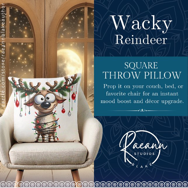 Wacky Reindeer Square Dekorativ kudde (Skapare uppladdad)