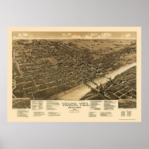Waco panorama- karta för TX - 1886 Poster