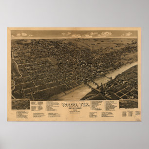 Waco Texas 1886 Antique Panoramic Karta Poster