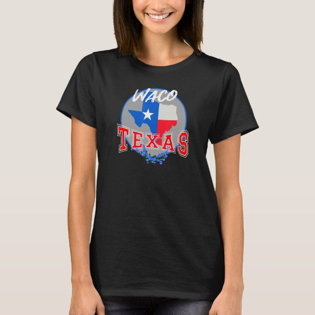 Waco Texas in Red  White  & Blue Bonnet Flower T Shirt (Framsida)