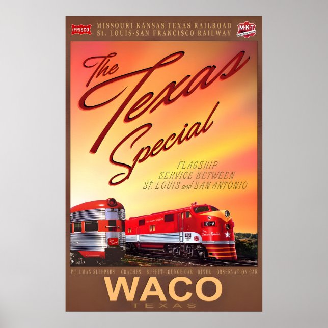 Waco Texas Special Retro Tåg Affisch MKT Katy (Framsidan)