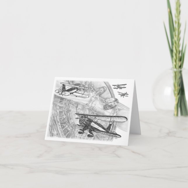 Waco YMF Biplaneteckning vid den Kelli svanen Kort (Framsida)