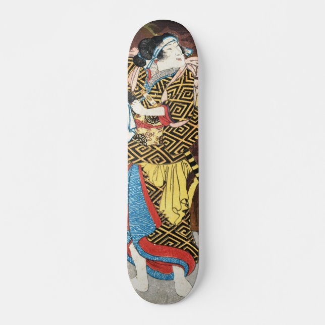 Wada yoshimori tomoe gozen yamabki woodblock art mini skateboard bräda 18,5 cm (Framsida)