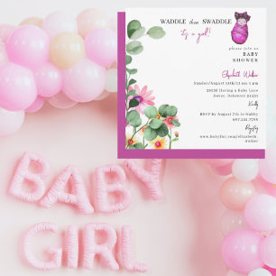 Waddle och Swaddle Det är en Rosa Baby Shower Inbjudningar