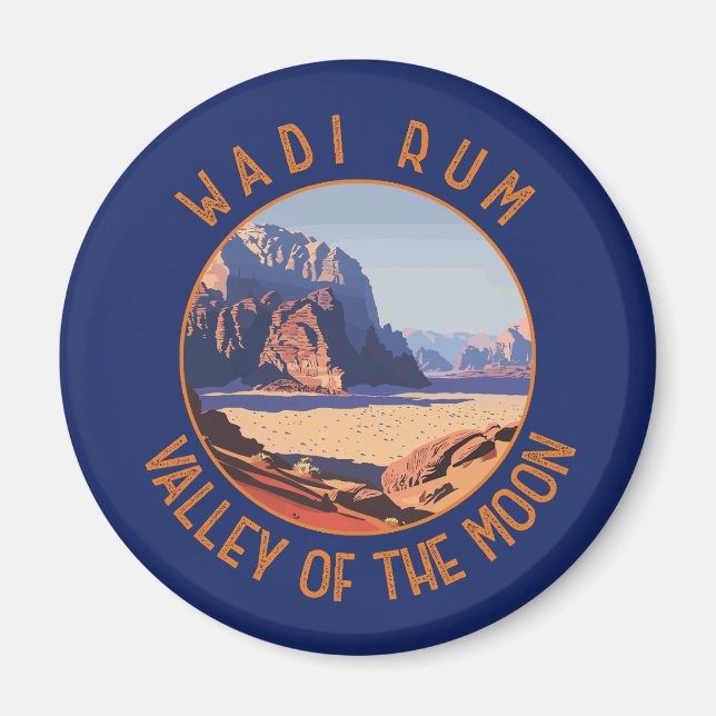 Wadi Rum Jordan Retro Distress Circle Magnet (Framsidan)