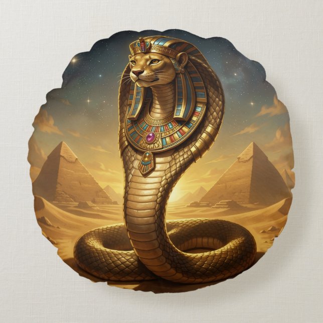Wadjet – Egyptian Cobra Goddess Rund Kudde (Framsidan)