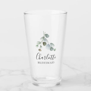 Waercolor Eucalyptus Script Bröllop Bridesmaid Glaskopp