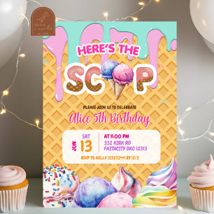 Waffle Background Dripping Rosa Ice Cream Birthday Inbjudningar