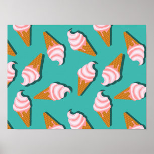 Waffle cones glass och fryst yoghurt mönster poster