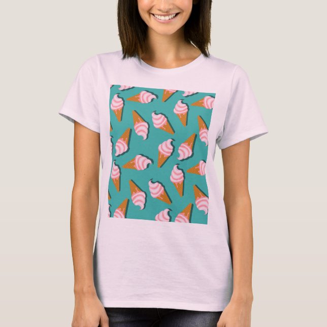 Waffle cones glass och fryst yoghurt mönster t shirt (Framsida)