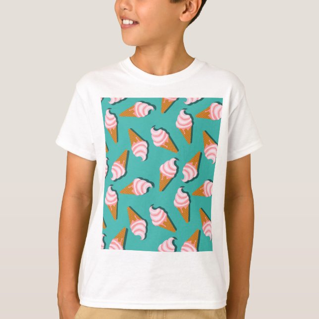 Waffle cones glass och fryst yoghurt mönster t shirt (Framsida)