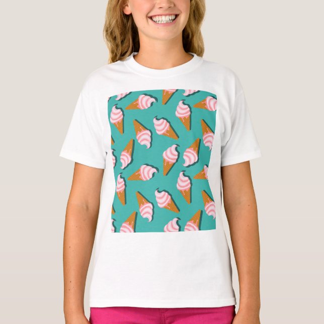 Waffle cones glass och fryst yoghurt mönster t shirt (Framsida)