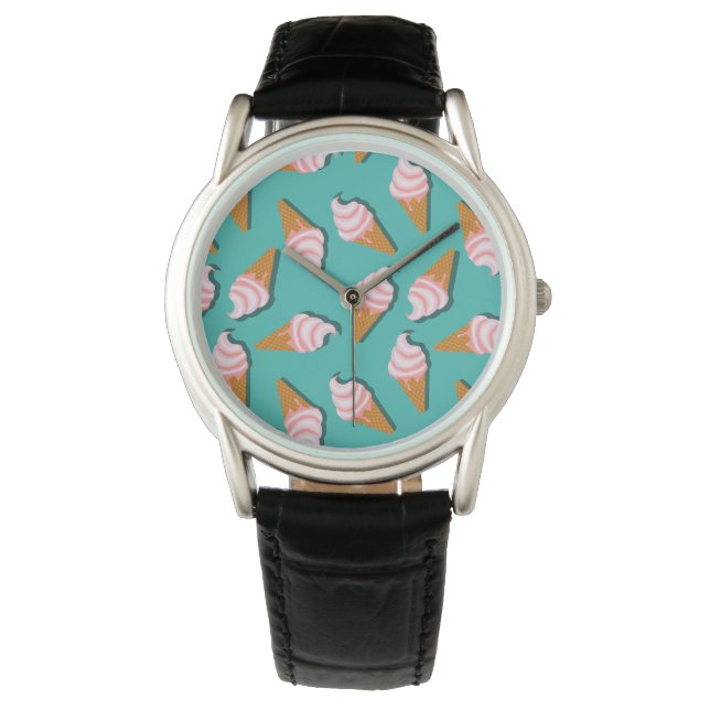 Waffle cones ice cream and frozen yogurt pattern armbandsur (Framsida)